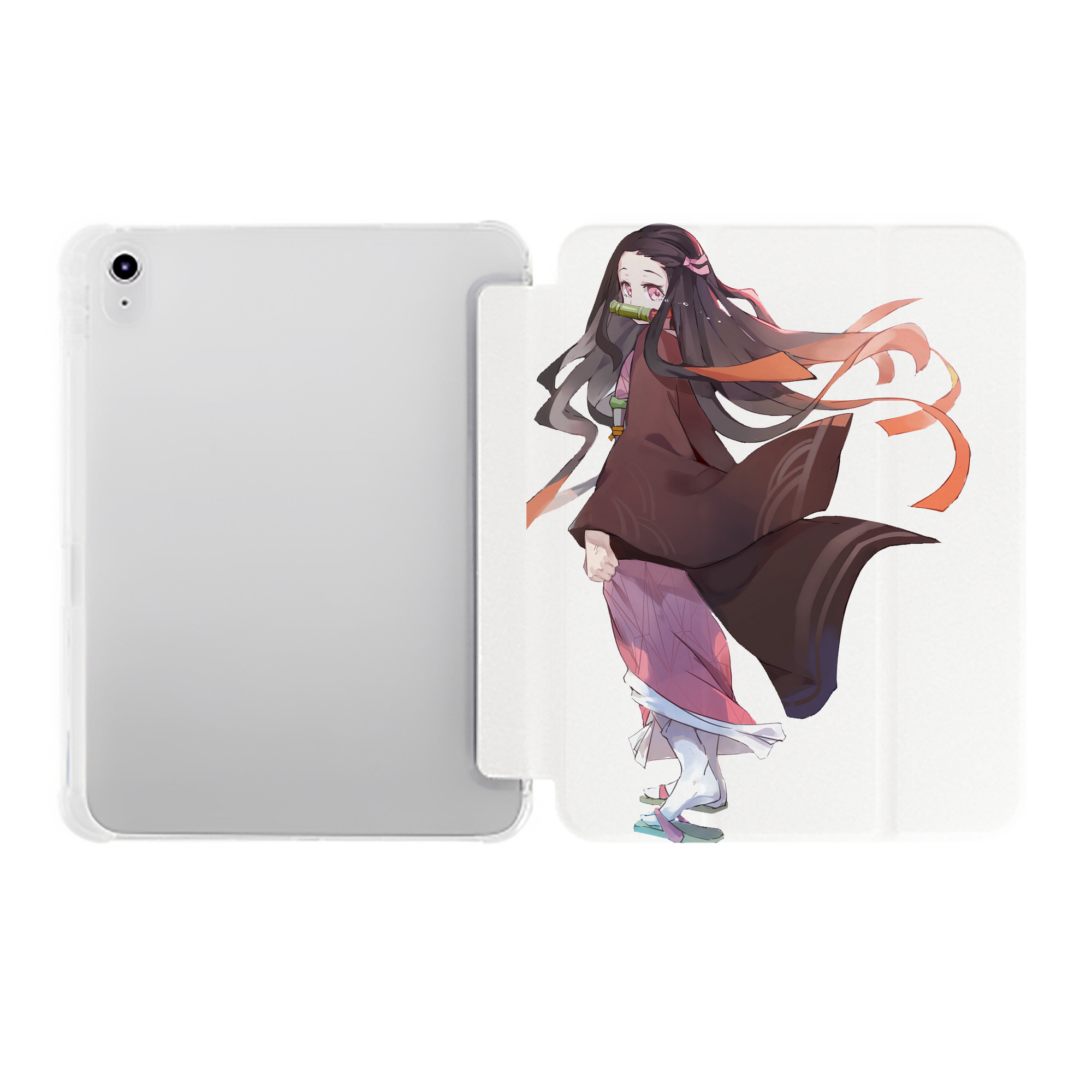 （画像用） 鬼滅の刃（きめつのやいば）竈門 禰󠄀豆子／かまど ねずこ Kamado Nezuko IPad ケース ペン収納付き 三つ折りスタンド PUレザー×シリコン 対応機種9.5/10.5/10.9インチ